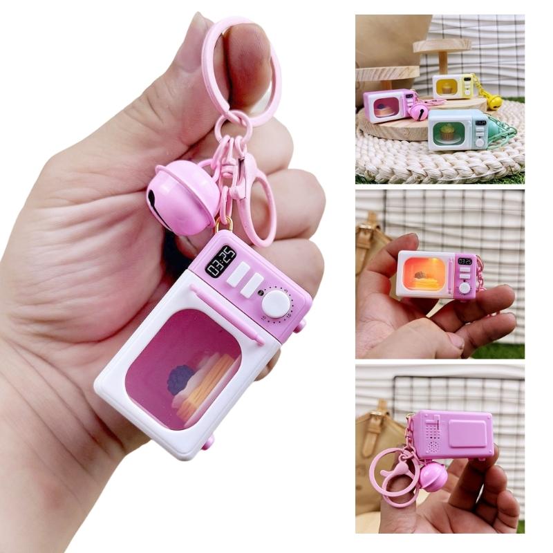 Realistic Pretend Microwave Keyring Fit for Phones Educational Role Play Toy With Rotating Knob And Light Sound Effects