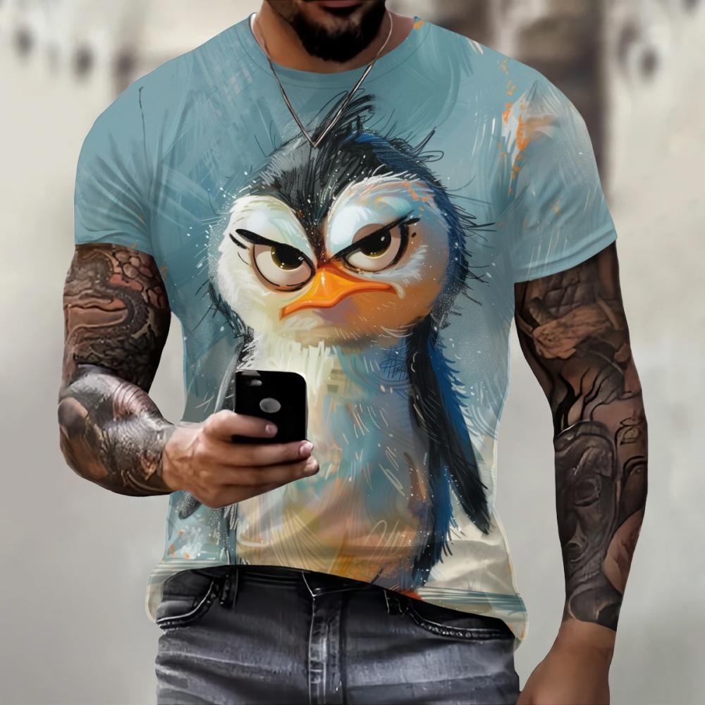 Funny Men T-Shirt Fashion 3D Penguin Print Casual O-Neck Quick-Dry Short Sleeve Tops Summer Street Trend Hip Hop Men's Tshirt