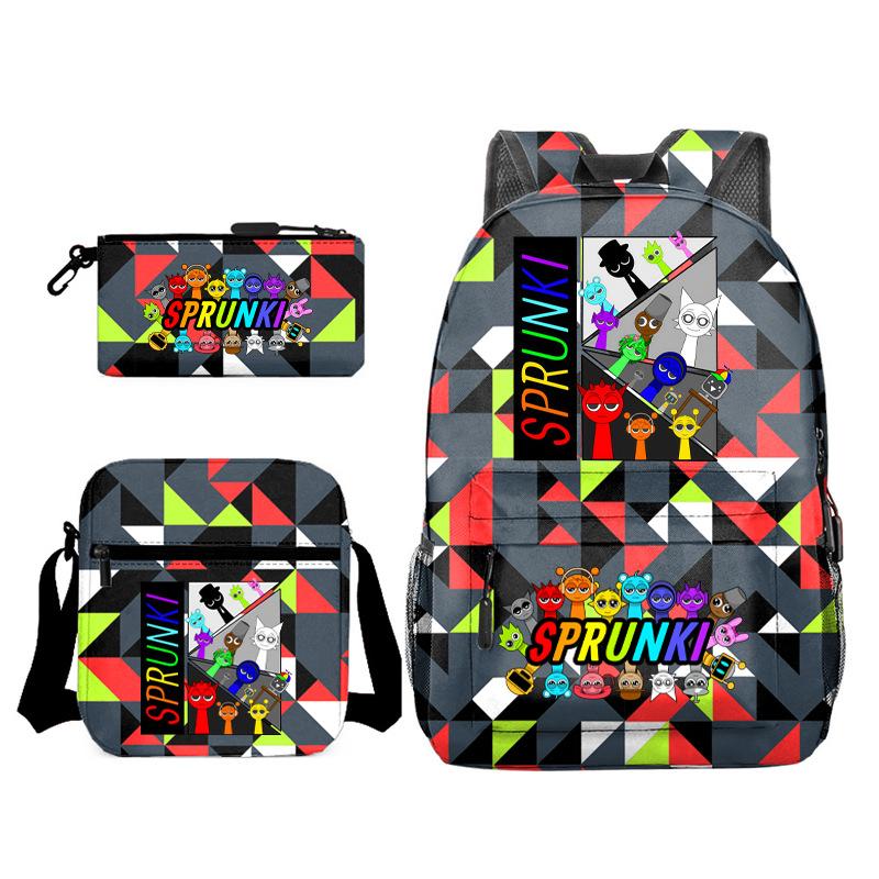 Sprunki Student Starry Sky School Bag Three-piece Rhythm Box Teen Backpack Men's and Women's Casual L