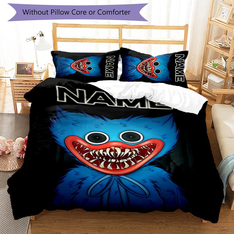 3pcs Custom Name Poppy Playtime Bedding Set Duvet Cover Closure Includes 1 Duvet Cover & 2 Pillowcases for All Seasons Bedroom Decor