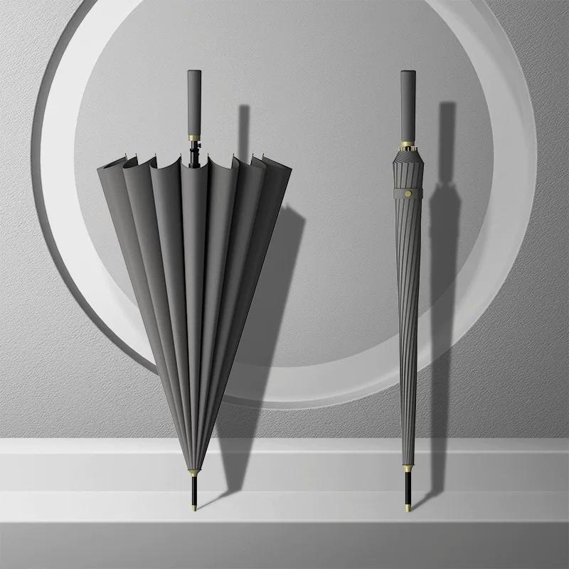 24-Rib Automatic Umbrella, Large Size, Extra-Large, Factory Bulk Straight Handle Long Handle Umbrella, Dual-Use for Sun and Rain, with Logo Printing