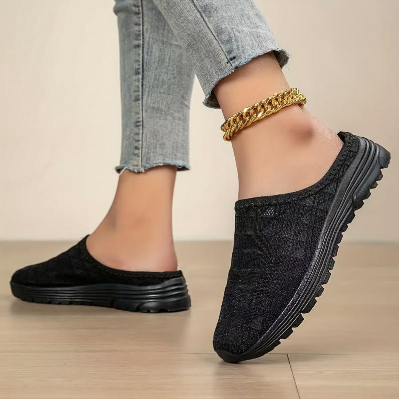 2025 Large-sized Women's Shoes, Mesh Summer Sandals, Half-flip-flops, Casual and Lightweight, Wedge Heel One-shoulder Flip-flops