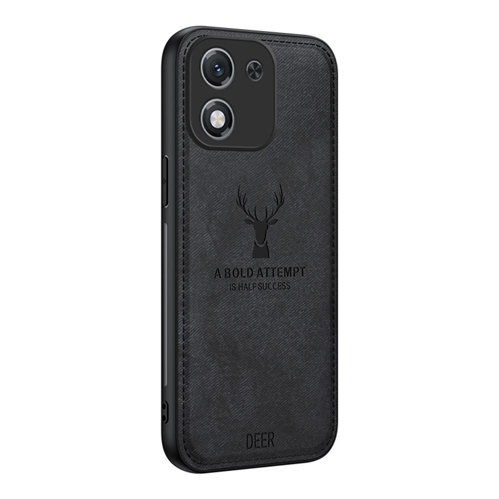 

For Honor X70i Case Deer Pattern Cloth Texture PU+PC+TPU Phone Cover Black