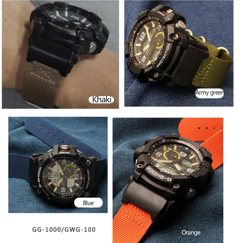 Nylonowy Pasek do Zegarka Dla Casio G-SHOCK Modyfikowany Mały Mud King GG-1000 GWG-100 GSG-100 Płócienny Pasek do Zegarka Czarny Khaki Bransoleta