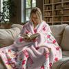 Sanrio Hello Kitty Plush Flannel Blanket Lightweight Throw Pink Gingham Apple Blanket Bed Sofa Cover School Office Nap Shawl