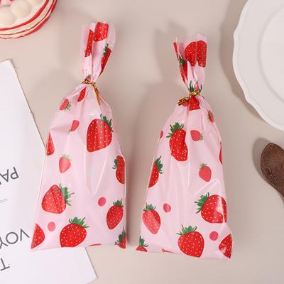 50 Stück rosa Erdbeer-Geschenktüten für Partys, Süßigkeiten, Snacks, Verpackungsbeutel, Hochzeitsfeier, Geschenktüten für Kinder, Mädchen, Geburtstagsgeschenke, Babyparty