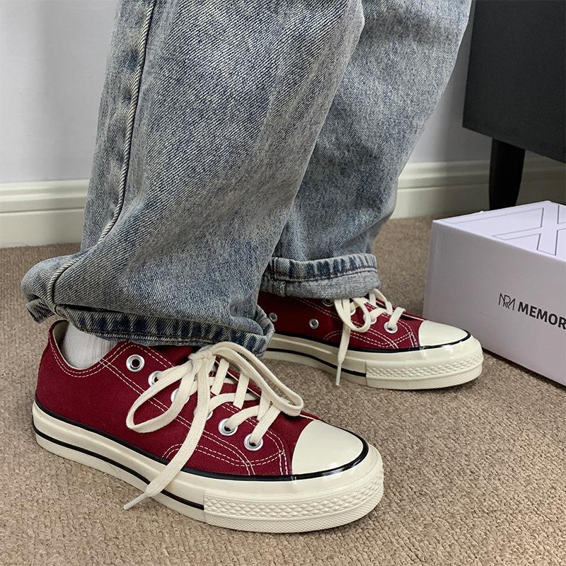 S white low-top canvas shoes men's retro women's shoes pointed student board shoes classic trendy shoes