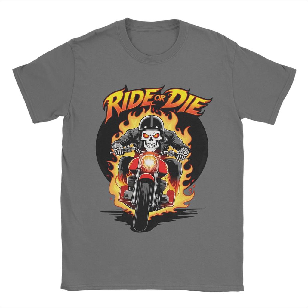Unisex TShirt Ride or Die Fiery Skull Biker Funny  Cotton Tees Short Sleeve  T Shirt Crew Neck Clothes Gift