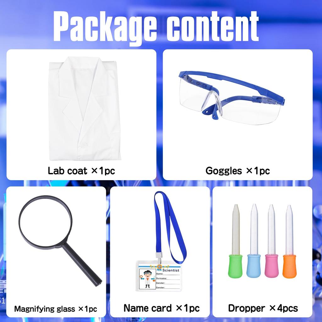 Apparlxer Dokter Cosplay Wetenschapper Kostuum voor Kinderen, Witte Jas, Labjas, Veiligheidsbril, Druppelaar, ID-kaart, Naamplaatje, Halloween, Theater, Evenementen,