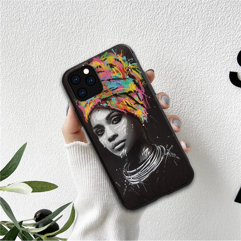 Doodle Black Women Fashion Girl Phone Case For Iphone 12 11 13 7 8 6 S Plus X Xs Xr Pro Max Mini Shell