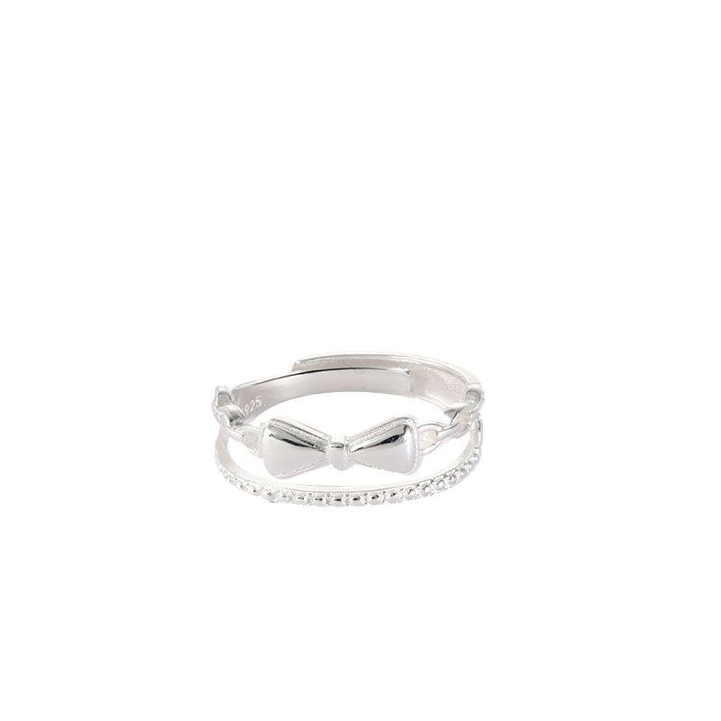 Sweet Cute Double Layered Bowknot Rings for Women Girls Light Luxury Exquisit Silver Color Adjustable Rings Jewelry Accessories