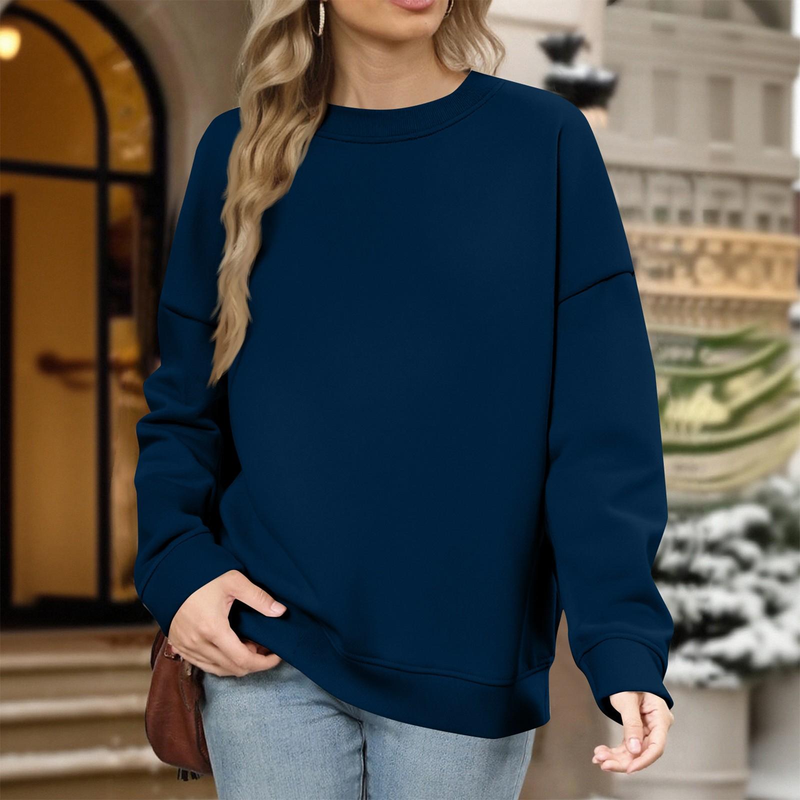 

Модный свободный спортивный свитшот с круглым вырезом, повседневный пуловер с длинными рукавами и круглым вырезом XXL тёмно-синий