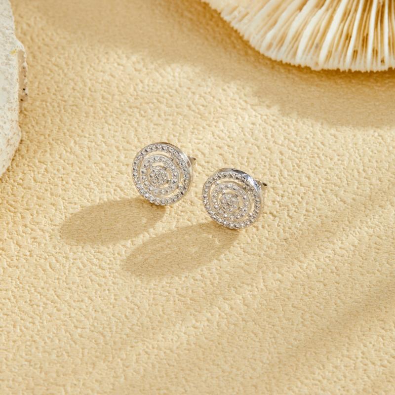 New Fashion Shiny Zirconia Inlaid Rose-shaped Stud Earrings Women's Trend Luxury Copper Earrings Birthday Party Jewellery Gifts