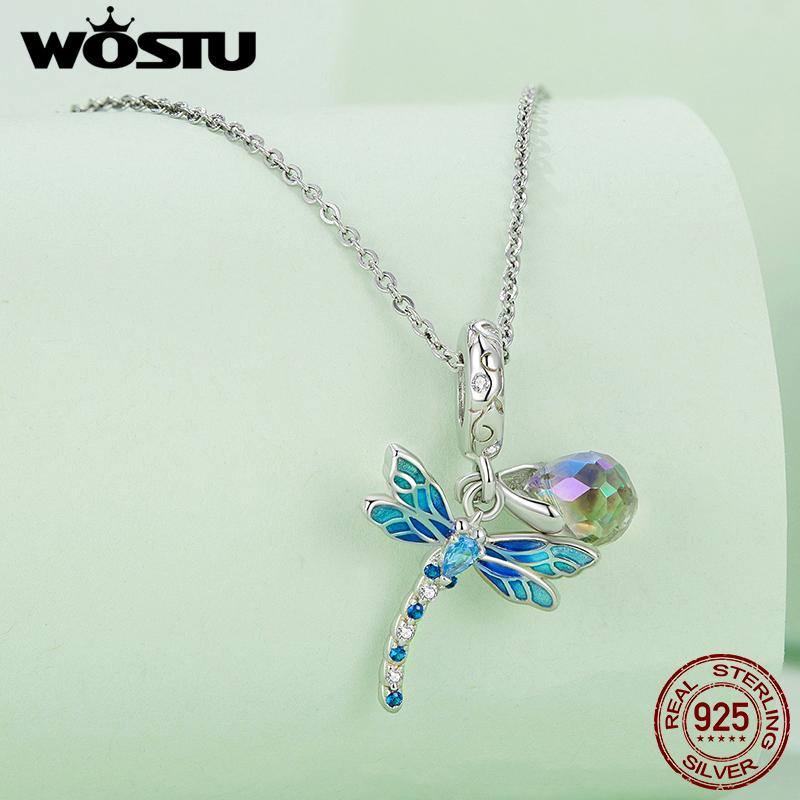 WOSTU 925 Sterling Silver Color Changeable Flower Pendant Charm Bee Hanging Beads for Women Bracelet & Bangle DIY Fine Jewelry