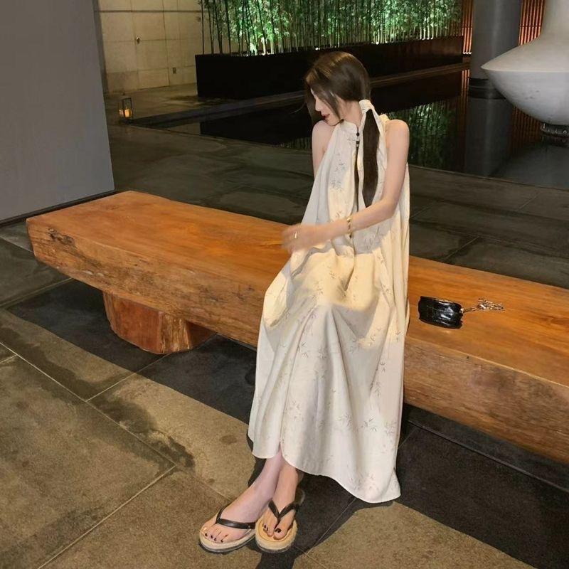 Chinese National Style Sleeveless Dress Retro Summer Long Dress New Temperament Thin Off the Shoulders Loose