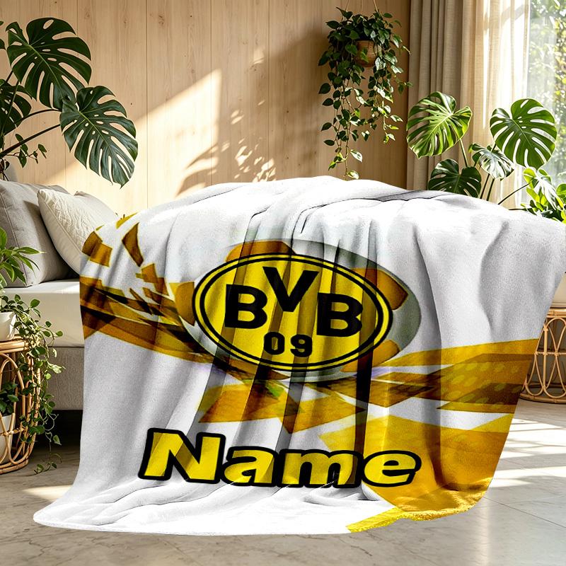 Personalizowany koc z nadrukiem Borussia Dortmund z imieniem, Dekoracja domu, Sypialnia, Sofa, Kemping, Kanapa, Prezenty na urodziny, Boże Narodzenie dla fanów