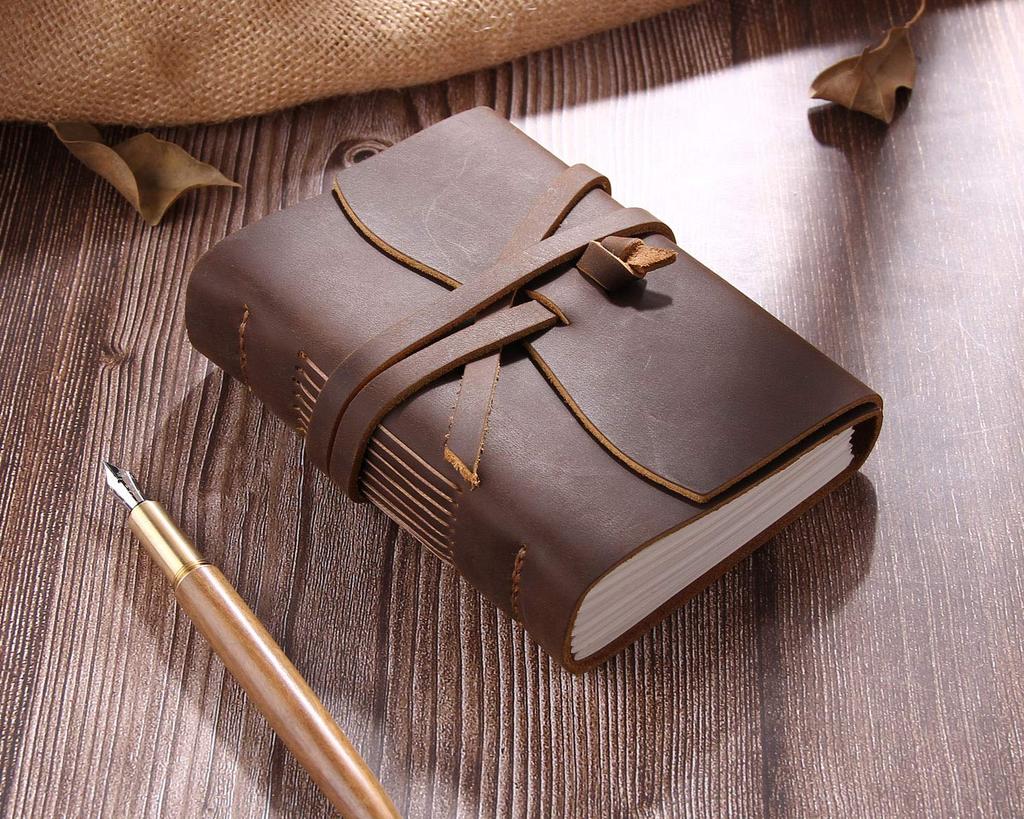 CEETOL Genuine Leather Travel Notebook, Handmade Planner, Planner, with Premium Leather Cover (Brown, Medium (13*9.5*2.5cm))