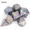 7 Pcs Colorful Silver Double Swords Metal Dice Solid Polyhedral Dice Set Suitable for Role-Playing RPG   Pathfinder Board Game