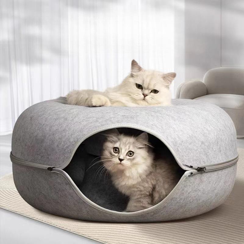 Circular Interactive Cat House Felt Donuts Cat Nests Tunnels Play Small Dogs Pet Houses One Nest Dual-use Suitable for Families with Multiple Cats
