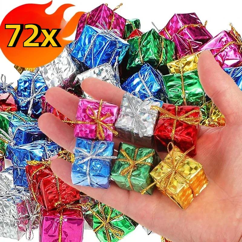 

6-80PCS Mini Gift Boxes Xmas Tree Hanging Pendants Colorful Square Foam Box Ornaments Christmas New Year Party Decors Wholesale 12PCS