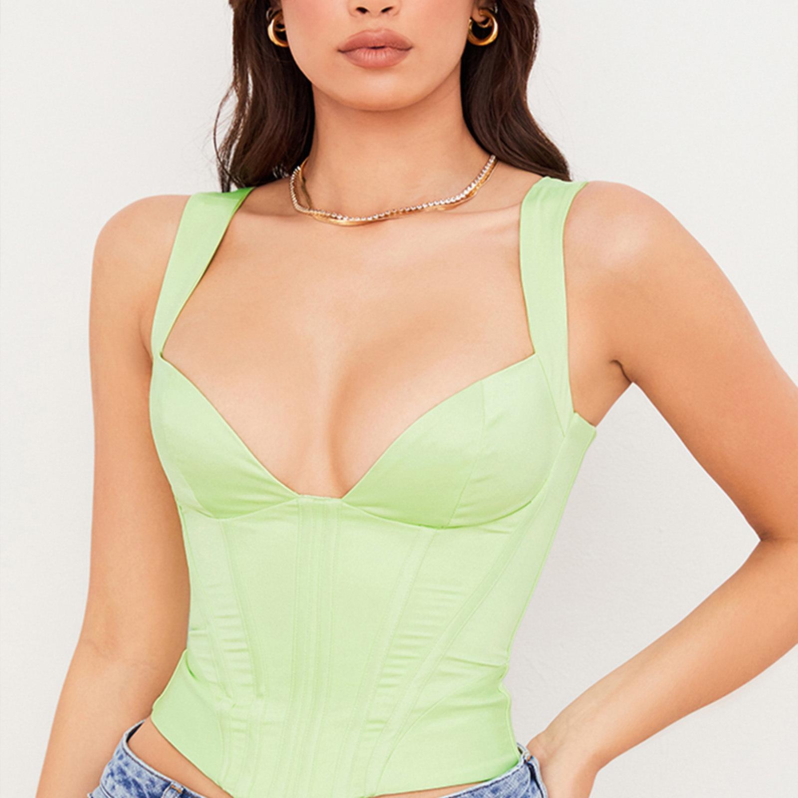 

Summer Women s Solid Color Spaghetti Strap Sleeveless Slimming Tank Top Large (L) зелений