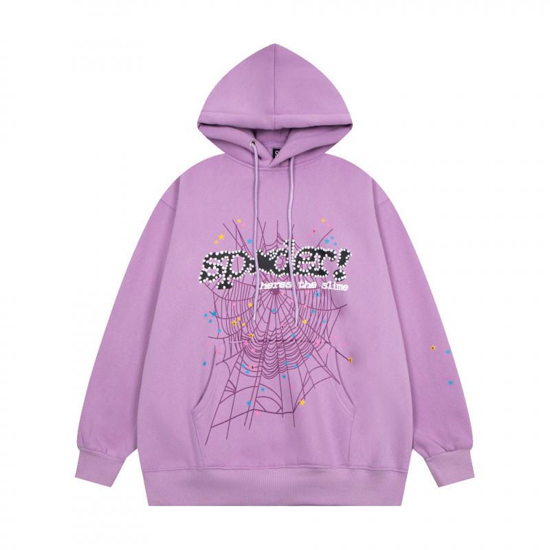 Sp5der Hoodie Unisex Oversized Cotton Pullover With Foil Letter Print Fall Casual Streetwear