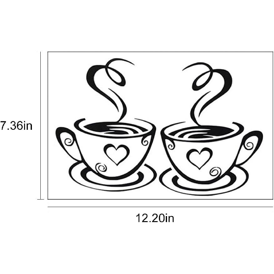 2 PCS Coffee Bar Wall Decor - Wall Sticker with Two Coffee Cup Art - Removable Signs for Kitchen, Office, Home, Shop, Cafe, Pub, Restaurant - 12.2 x