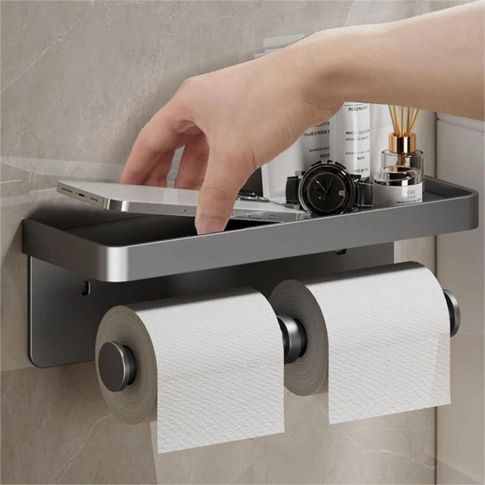 Rustproof Tissue Rack Aluminum Zinc Zinc Alloy Dual Roll Dispenser Sturdy Paper Roll Storage Shelf Apartment
