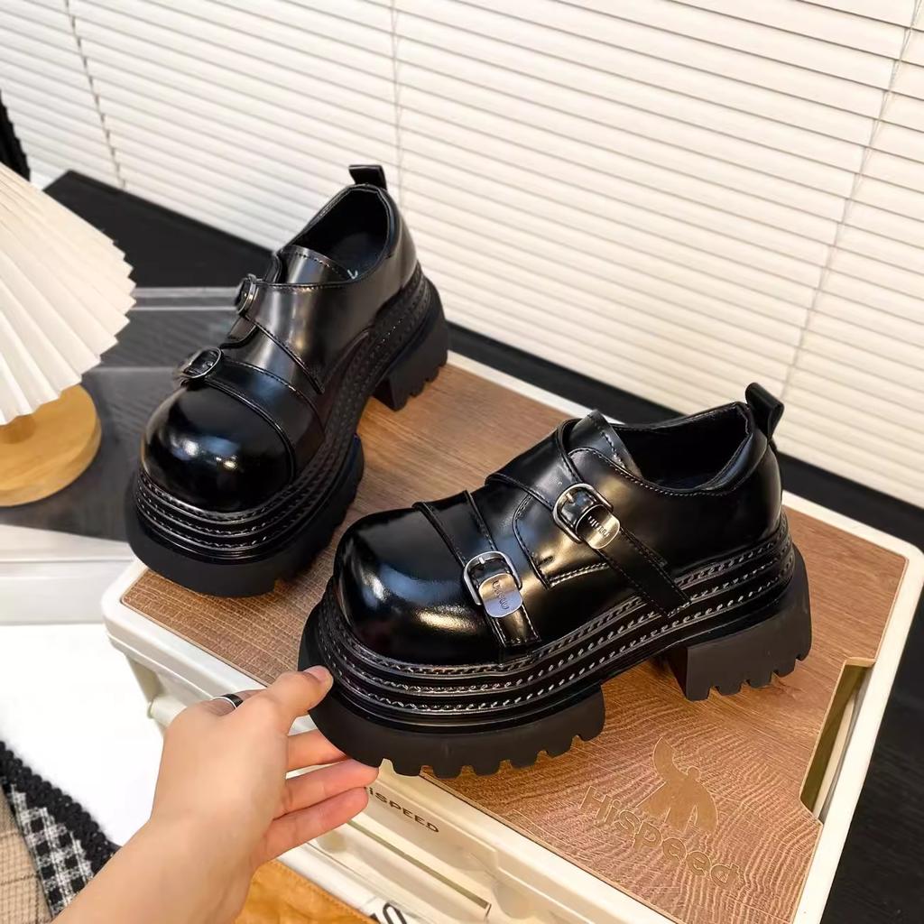 2025 spring sweet and cool platform loafers women's new versatile retro British college style small leather shoes increase height