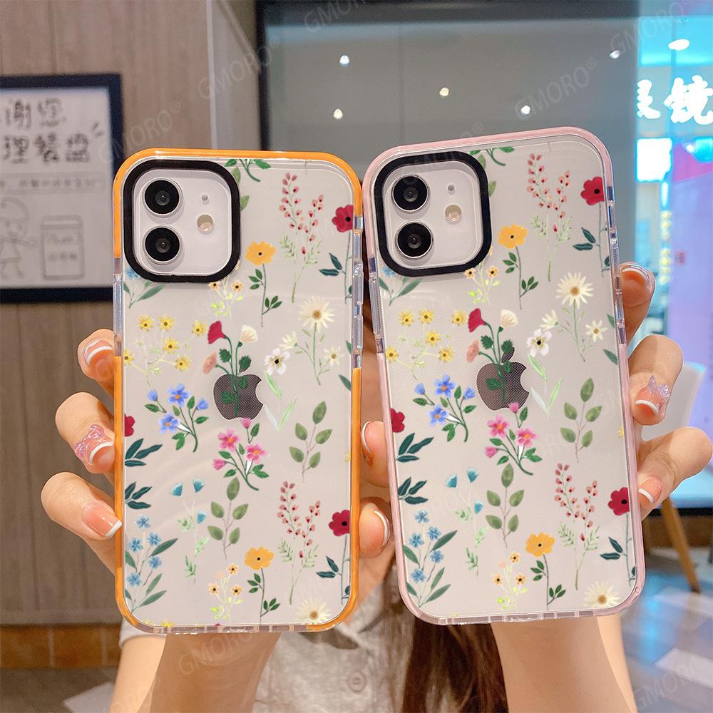 ins wind floral mobile phone case Apple 15pro anti-drop two-color transparent case iphone17pm soft case protective case 14