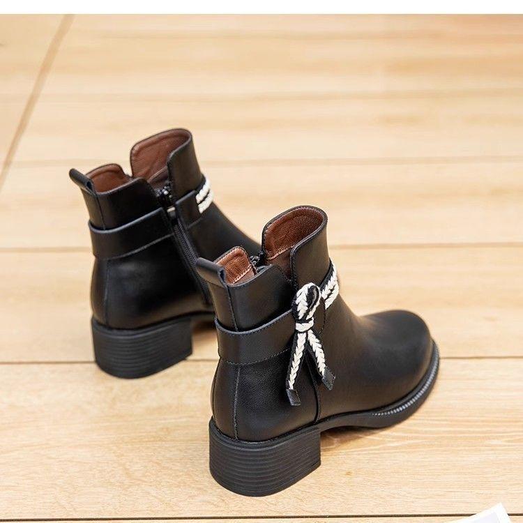 Damen Stiefeletten mit Blockabsatz - Weiches Leder im koreanischen Stil, Herbst/Winter 2025 Kollektion, Vielseitig und Figurformend für Kleider.