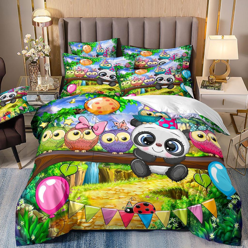 3pcs Cartoon Lions Elephants AnimalsThemed Bedroom  Duvet  Cover  Soft and Comfortable Cute Animal Covers, Single Queen Dormitor