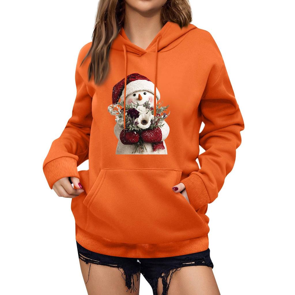 Women's Winter Christmas Printed Pullover Hooded Sweatshirt Fleece Long Sleeve Sweatshirt