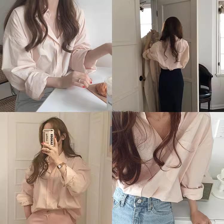 Korea Chic1116 Spring and Autumn New French Temperament Thin Summer Design Casual Solid Color Shirt Top Women