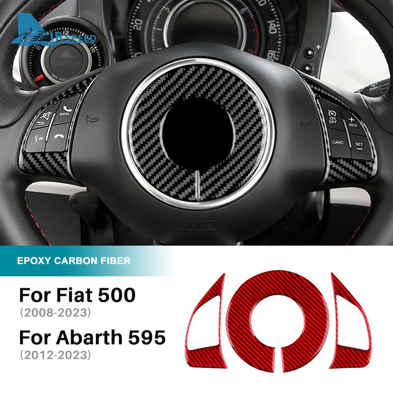 For Fiat 500 Abarth 595 2012 2013 2014 2015 2016 2017 2018      Real Soft Carbon Fiber Car Steering Sticker