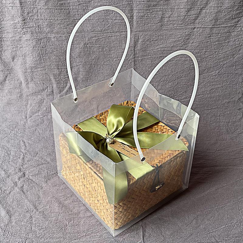 Square Handwoven Bamboo Gift Basket with Lid - High-end Candy Box and Wedding Favor