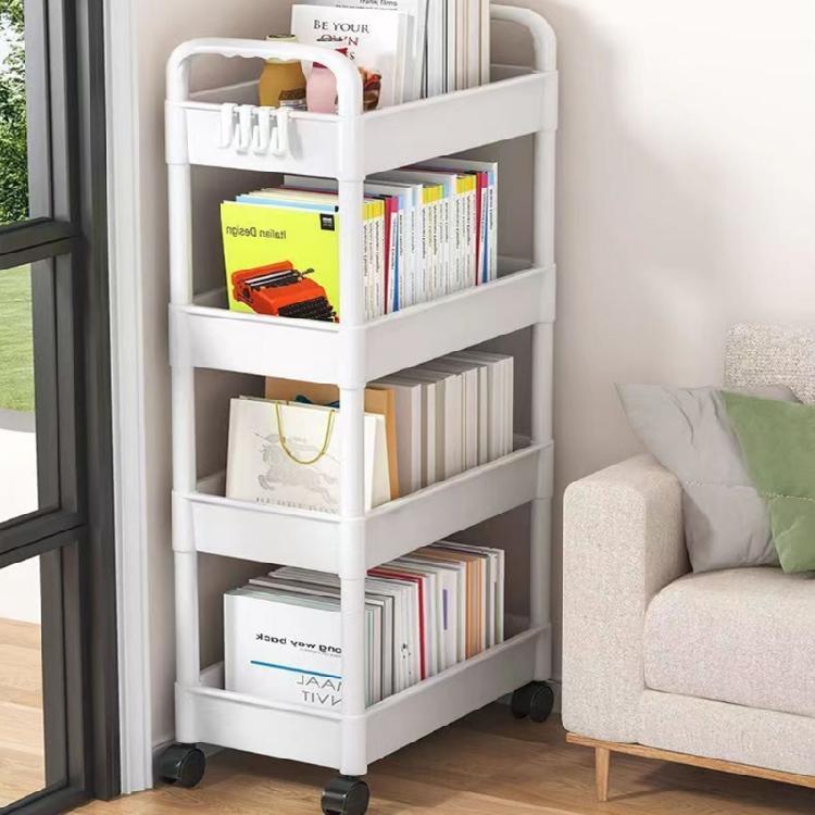 4 Tiers Snacks Holder Trolley with Wheels Space Saving Rolling Cart Adjustable Heights Storage Shelf for Camping