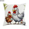 1pc 2D Flat Throw Pillow Covers Chicken Rooster Hen Family Cartoon Style White Brown Gray Soft Velvet Washable Pattern Pillow Covers for Living Room B