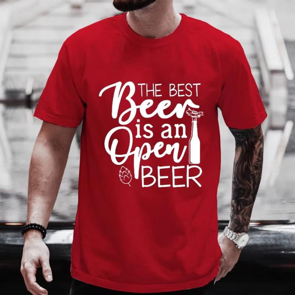The Best Beer Is An Open Beer Graphic T Shirts Men Y2k Clothes Beer Day Drinking Party Tops Short Sleeve Tees Summer Streetwear