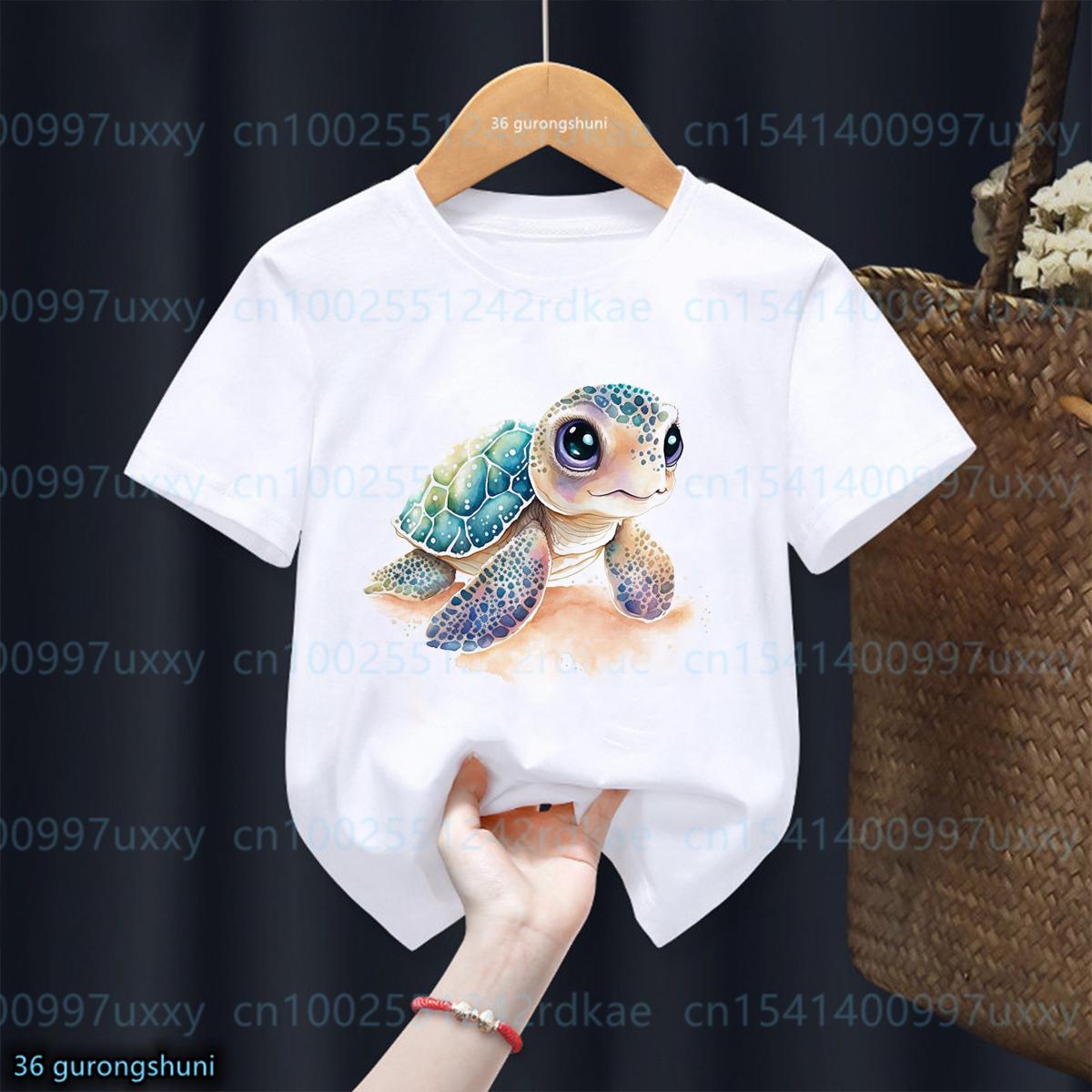 New Boys tshirt Funny Marine Life Turtle Animal Print Tshirt Kids Fashion girls tshirt Harajuku Boys Girls Unisex Clothes 100