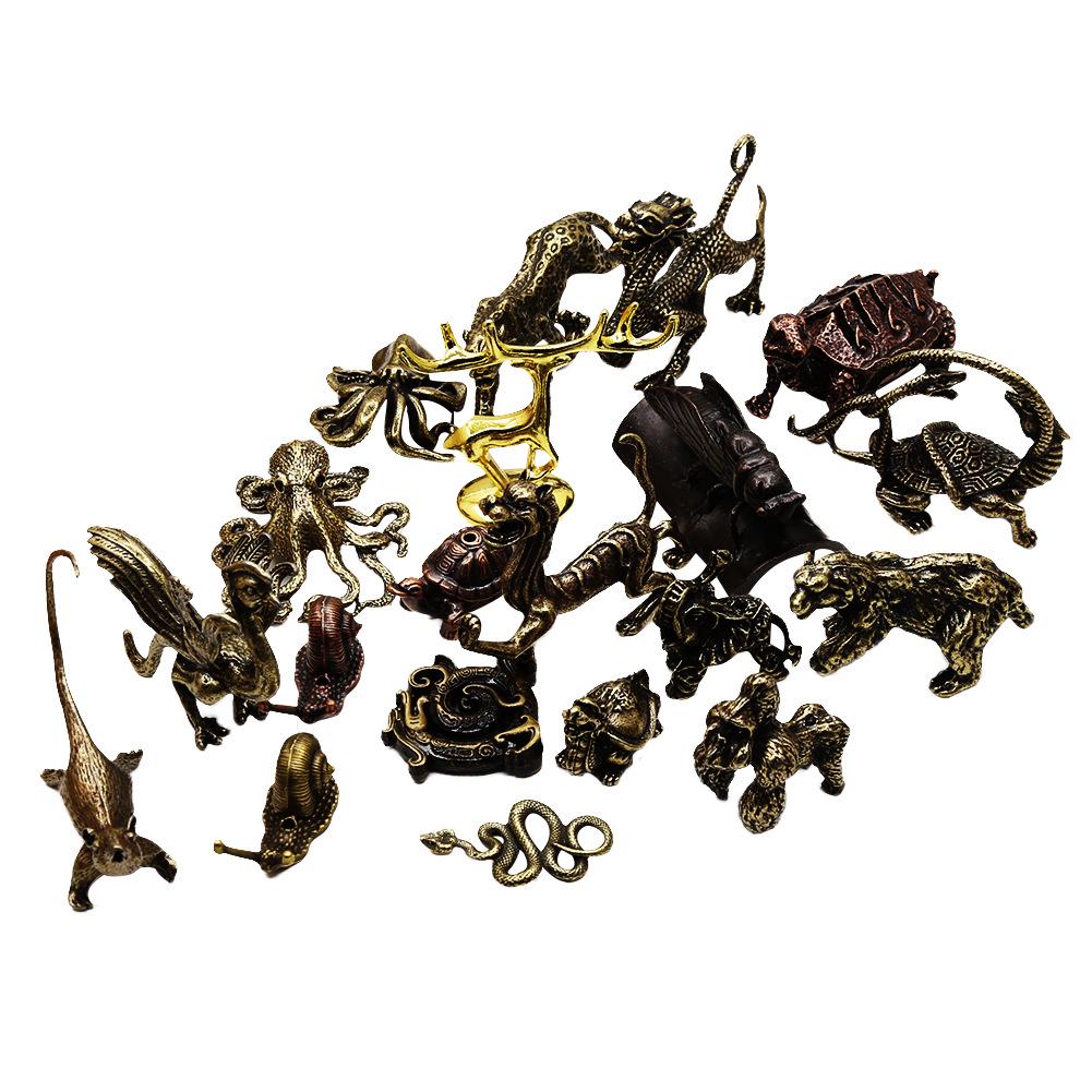 Antike Bronze Vier Göttliche Bestien Ornamente: Blauer Drache, Weißer Tiger, Roter Phönix und Schwarze Schildkröte - Feng Shui Dekoration für Wohlstand