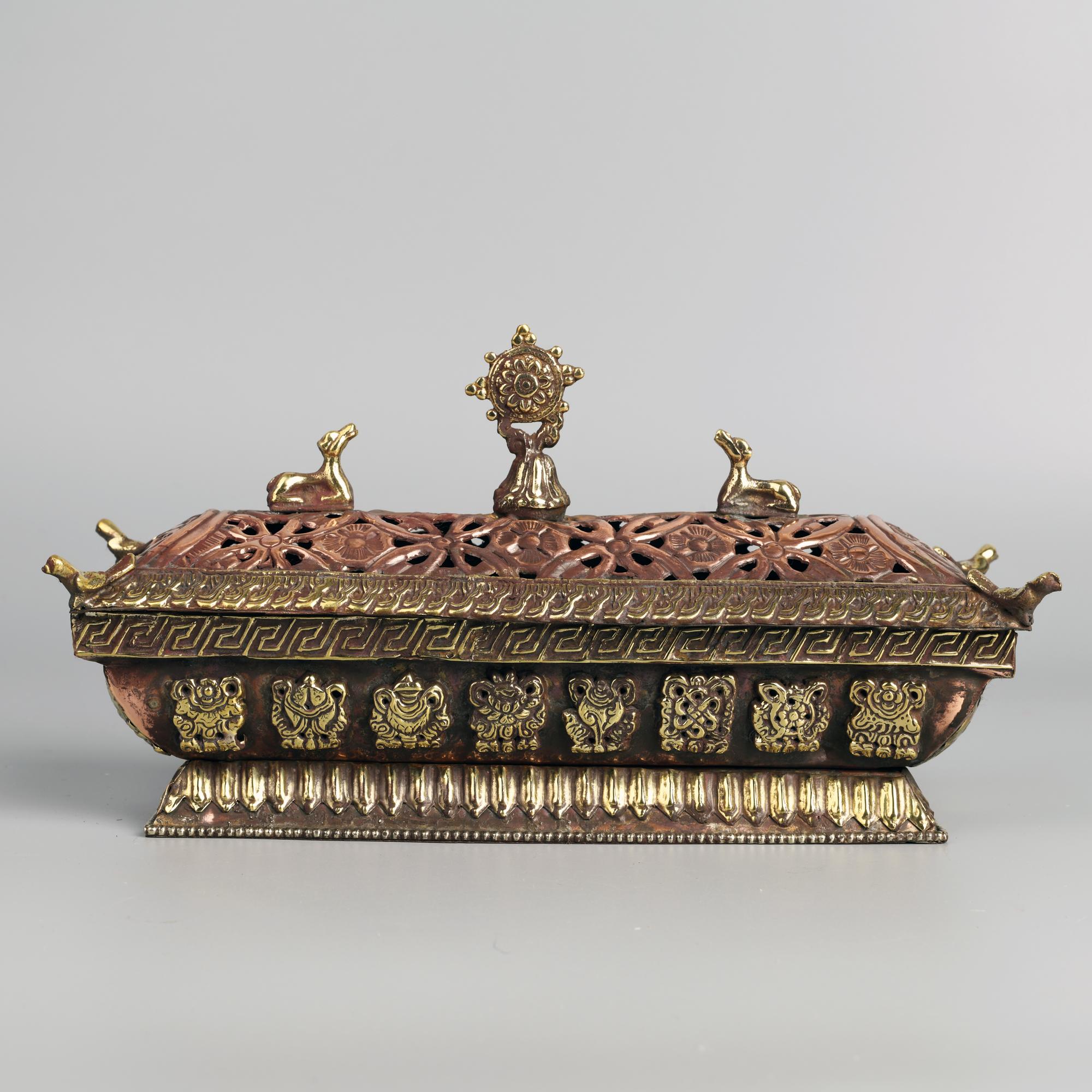 

Nepal Handmade Auspicious Eight Treasures Tibetan Copper Incense Burner Temple Incense Study Tea Room Incense Tools Purify Air