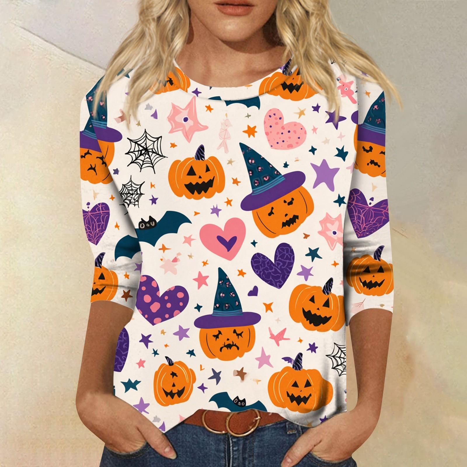 

Женские топы Рубашка с рукавом три четверти V-образный вырез Свободная повседневная рубашка Футболка с принтом L