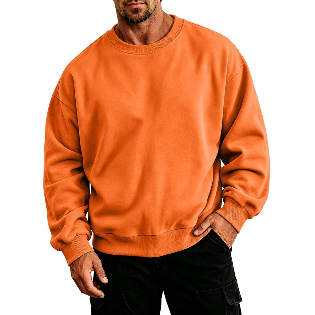 Men's Plus Size Neck Long Sleeve Sweatshirt - Casual Loose Fit Pullover Top for Fall and Winter
