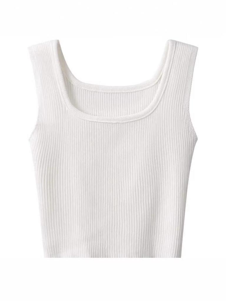 Women's Small Square Neck Sleeveless Knit Camisole - Summer Cropped Top