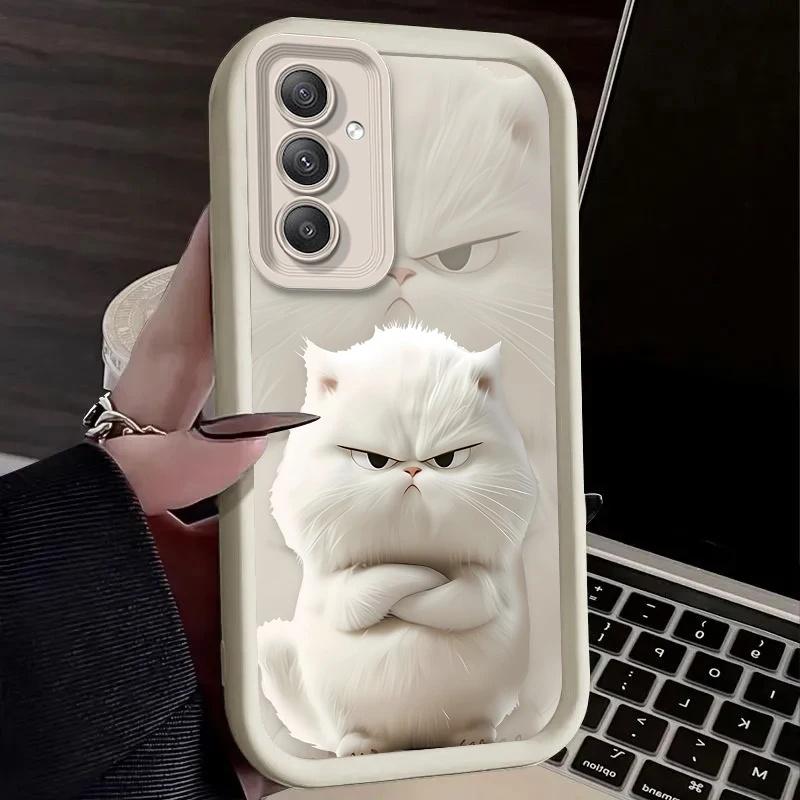 

Cool Black White Plush Cat Phone Case For Samsung Galaxy A14 A15 5G S21 S22 S23 S24 FE Plus Ultra A25 A35 A52 A53 A54 A55 Cover S24