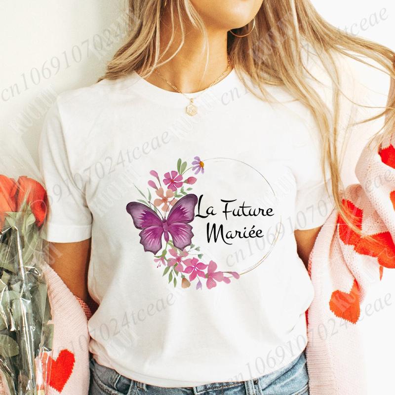 French Bridal Wedding Tops Team Bride T-shirt Women Single Bachelorette Hen Party Tees EVJF Future Bride Bridesmaid Clothing