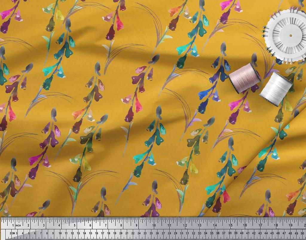 Soimoi Grauer Japanischer Krepp-Satin-Stoff Glockenblume Aquarell Dekor Stoff Bedruckt Meterware 42 Zoll