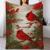 1pc Cardinal Blanket - Bird Theme Decor Soft Flannel Throw Blanket All Seasons for Sofa Bed Camping