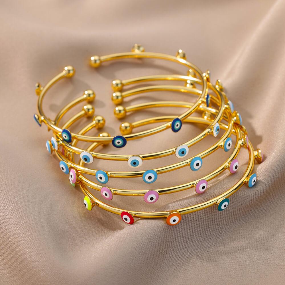 18K Gold Geometric Blue-Eyed Evil Eye Bracelet - Colorful and Versatile.